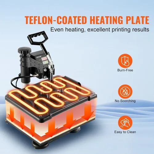 Vista 5 de VEVOR Máquina de prensa de calor 8 en 1, máquina de prensa de camisetas oscilante de 360° para impresión de sombreros, tazas, camisetas, gorras