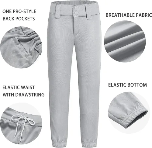 Vista 5 de QBK 2T-17Y - Pantalones de béisbol para niños pequeños, pantalones de sóftbol para jóvenes, pantalones de béisbol para niños y niñas