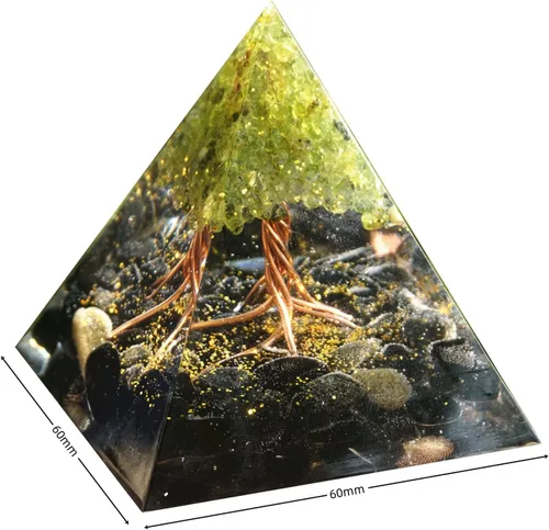 Vista 3 de Árbol de la vida hecho a mano Orgonita Pirámide Peridoto con Piedra de Cristal de Obsidiana Positivo Reiki Generador de Energía Curativa Colección