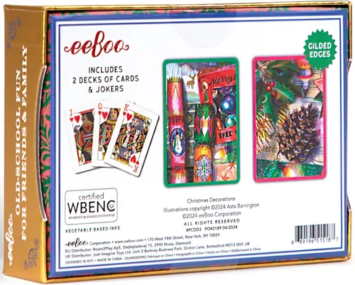 Vista 2 de eeBoo Piece & Love: Decoraciones de Navidad - Naipes para adultos, juego de 2 mazos tradicionales con hermosas obras de arte y bordes dorados