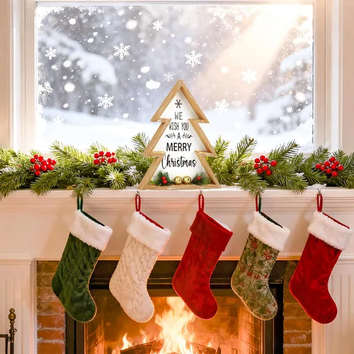 Vista 7 de Decoraciones de mesa de Navidad para el hogar, centro de mesa de árbol de Navidad, decoración interior de madera, árboles de Navidad rústicos