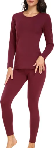 Vista 6 de wirarpa Juego de ropa interior térmica de algodón para mujer, ligera, pantalones largos, capa base, conjunto de pijama para mujer, parte superior e