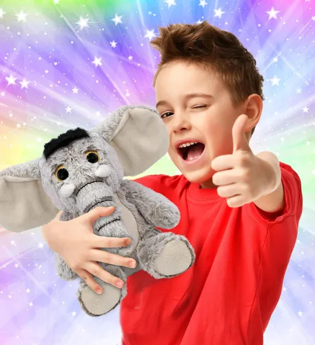 Vista 2 de DolliBu - Elefante de peluche – Elefante gris abrazable de piel suave, adorable peluche de elefante de zoológico, lindo regalo de safari de vida
