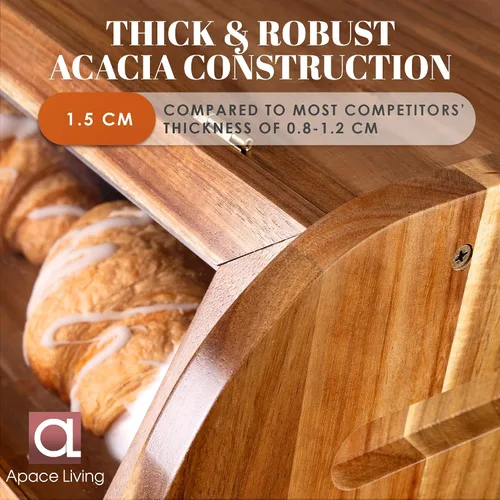 Vista 7 de Arise - Elegante caja de pan de acacia para encimera de cocina, contenedor de almacenamiento de pan de madera extra grande de 2 estantes