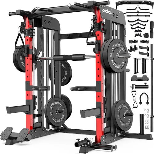 Vista 17 de pooboo Máquina Smith Power Cage con sistema de cable para sentadillas