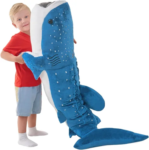 Vista 10 de Mukouxun 47 cm Tiburón Ballena de Peluche Tiburón Ballena de Peluche para Niños Almohadas de Peluche de Tiburón Ballena Muñeca de Ballena Azul