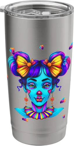 Vista 9 de Cute Streetwear synthwave 80s 90s retro anime girls clown Stainless Steel Insulated Tumbler
