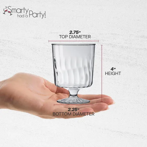 Vista 3 de Smarty Had A Party Elegantes copas de vino de plástico de 8 onzas con tallo – Copas de agua desechables de 4 pulgadas de alto a granel para bodas