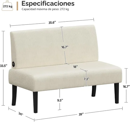 Vista 3 de Yaheetech Sofá pequeño de dos plazas sin brazos, futón de tercioryl para dormitorio, tela de corduroy y montaje fácil, para espacios pequeños, sala