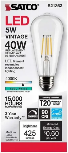 Vista 4 de Satco 6Pk 5w ST19 LED 4000K base media regulable - 40 W equiv