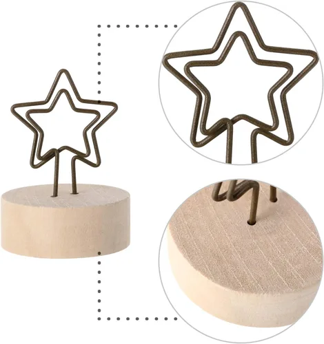 Vista 7 de Yaomiao Paquete de 15 portatarjetas de madera con base de madera, alambre de hierro rústico, soporte para púas de fotos, soporte para decoración