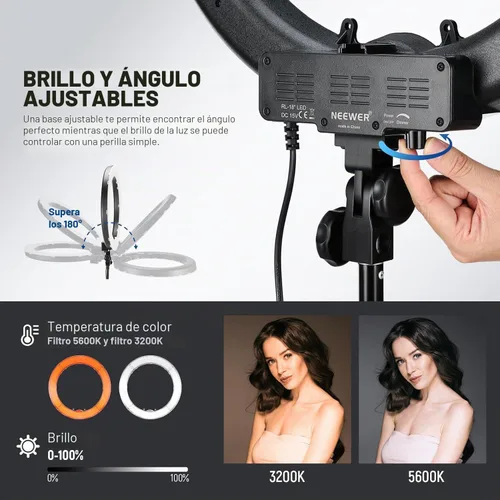 Vista 3 de NEEWER Luz de anillo de 18 pulgadas con soporte de trípode, luz de anillo LED grande de 55W, soporte para teléfono con zapata fría compatible