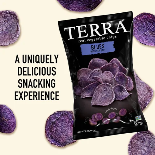 Vista 4 de Terra Chips de verduras, chips azules con sal marina, 5 onzas (paquete de 12)