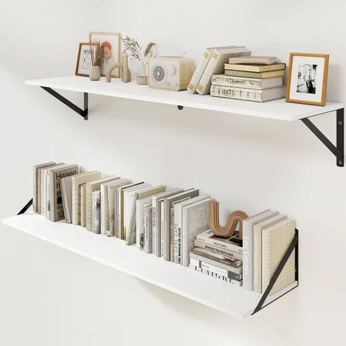 Vista 10 de Heimlove - Estantes flotantes negros profundos para pared, juego de 2 estantes de pared de madera de 16 pulgadas de ancho x 8 pulgadas