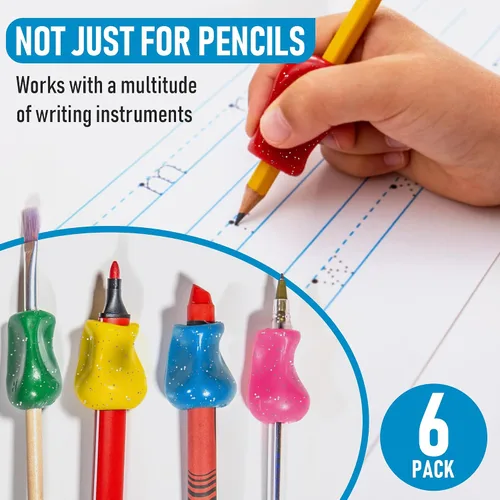 Vista 5 de The Pencil Grip Agarres de Lápiz con Purpurina 6 Piezas, Agarres de Lápiz para Escritura de Niños, Agarre Ergonómico de Bolígrafo para Diestros