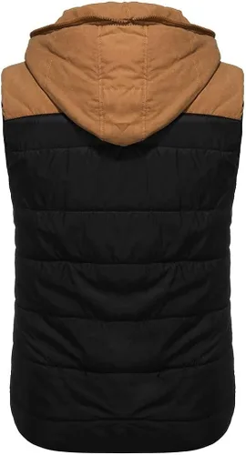 Vista 4 de WENKOMG1 Chaleco acolchado para hombre, cálido chaleco acolchado, liso, cómodo, sin mangas, cómodo y acogedor, con cremallera