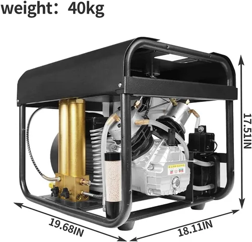 Vista 4 de TUXING Compresor de aire PCP, compresor de aire de tanque de buceo de 4500 PSI/30 MPa, compresor de buceo PCP de doble cilindro con sistema interno
