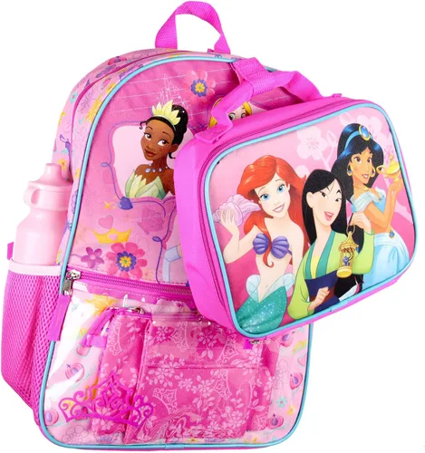 Vista 3 de Disney Princess - Mochila de 16 pulgadas para niñas juego de lonchera escolar de 5 piezas Multicolor talla única