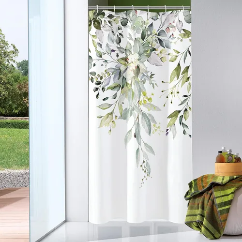 Vista 63 de Gibelle - Cortina de ducha para ducha pequeña 36 x 72, cortina de ducha estrecha con flores blancas y negras, juego de cortina de ducha de tela
