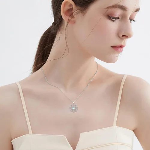 Vista 2 de YOSOPRETTY Lotus Necklace 925 Sterling Silver Lotus FlowerLotus Fish Crystal Pendant Necklace Moonstone Jewelry Gifts for Women Girls