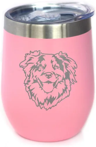 Vista 5 de Australian Shepherd Face - Wine Tumbler Glass with Sliding Lid - Stainless Steel Insulated Mug - Unique Dog Themed Decor and Gifts for Moms & Dads