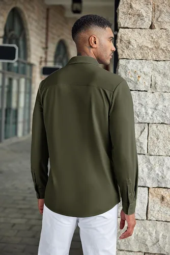 Vista 2 de COOFANDY Camisas casuales con botones para hombre, sin arrugas, camisas de vestir de manga larga