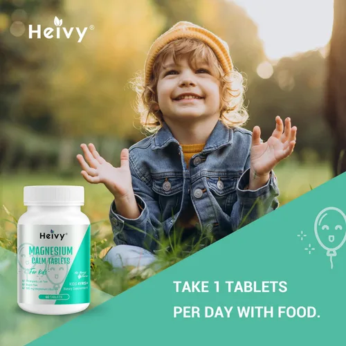 Vista 6 de Heivy Suplemento calmante para niños, contiene glicinato de magnesio y vitamina B6, ayuda a los niños a calmar y relajarse, calmar la mente