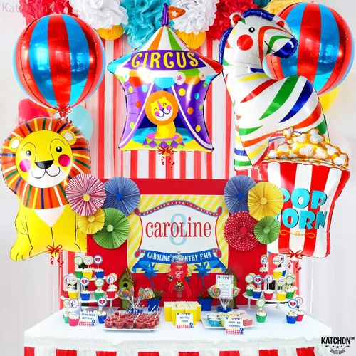 Vista 3 de Globos de circo para decoraciones de carnaval, paquete de 6, globos de carnaval para decoraciones de fiestas temáticas de carnaval, globos