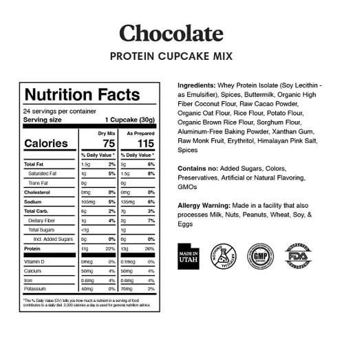 Vista 3 de ProDough High Protein - Mezcla para magdalenas sin gluten, baja en carbohidratos, 13g de proteína por magdalena, sin azúcares añadidos, apta