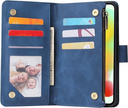 Vista 7 de Asuwish Compatible con Xiaomi Redmi 12C/Poco C55 Wallet Case Protector de pantalla de vidrio templado y cubierta de cuero con tapa para tarjetero