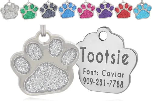 Vista 10 de Etiquetas de identificación de mascotas de acero inoxidable grabadas con láser, personalizadas para perros y gatos, etiqueta redonda de hueso