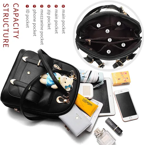 Vista 4 de ZIRUNG - Mochila de gran capacidad, bolso de hombro de cuero, linda mini mochila para mujer