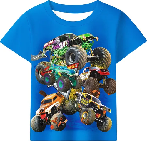 Vista 6 de ANAVAE Disfraz de camión y coches para niños pequeños, 2 piezas, diseño de máquina de dibujos animados, camiseta corta y pantalones, conjunto