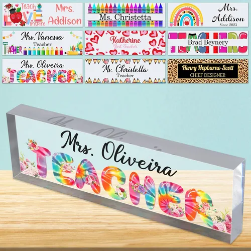 Vista 23 de Placa de nombre de escritorio personalizada para profesores, placa de identificación de bloque de acrílico personalizada para oficina, placa