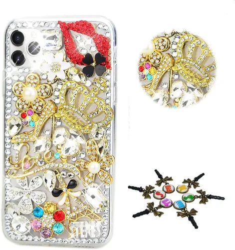 Vista 17 de Sparkle Case Compatible con Samsung Galaxy Z Flip 2 5G - Elegante - Funda 3D hecha a mano con corona brillante y labios sexy para niñas de tacón