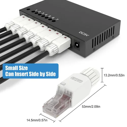 Vista 6 de VCELINK Conector RJ45 sin herramientas, enchufe de terminación de campo CAT6, enchufe modular chapado en oro, conector UTP CAT6 sin herramientas