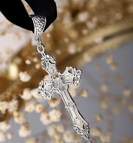Vista 6 de Sacina Collar de cruz gótica, collar de cruz negra de aleación de zinc, Halloween, regalo de joyería gótica de Navidad para mujer, Zinc, No es una