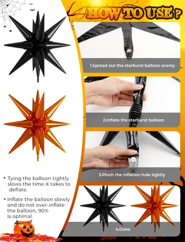 Vista 6 de Kit de arco de guirnalda de globos de Halloween, 116 piezas de arco de globos naranja y negro blanco, globos de papel de aluminio con estrella
