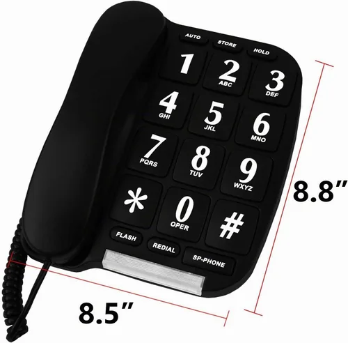 Vista 3 de Teléfono de botón grande negro para pared o escritorio con altavoz y memoria