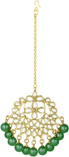 Vista 4 de Aheli Faux Kundan Necklace Earrings Maang Tikka Set Indian Ethnic Wedding Fashion Jewelry Set for Women