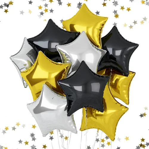 Vista 26 de Globos de estrellas rojas, azules y negras, globo de papel de aluminio de 18 pulgadas para helio, paquete de 10 globos rojos y azules, globo de Negro