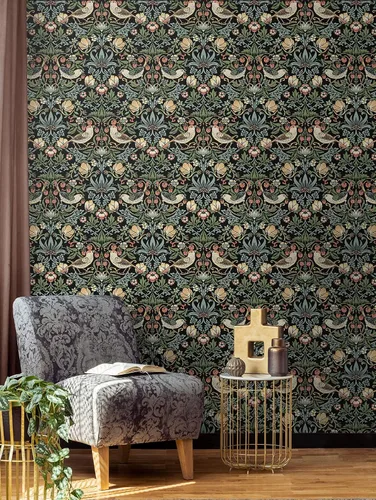 Vista 3 de NextWall Aves Garden - Papel tapiz autoadhesivo (ébano)