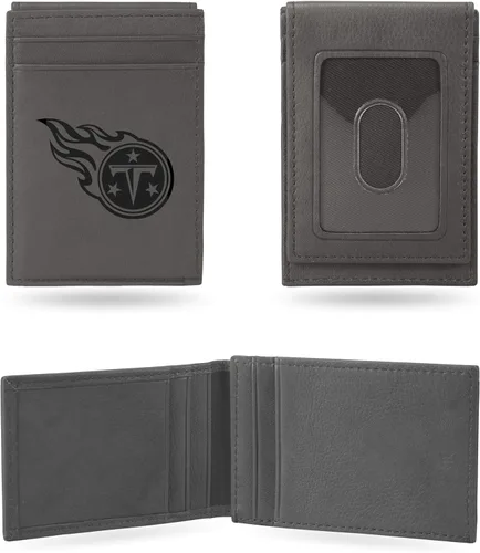 Vista 31 de Rico Industries - Cartera de bolsillo frontal con grabado láser NFL de fútbol, gris, compacta/cómoda/delgada