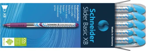 Vista 9 de Schneider Slider Basic XB (Extra Broad) - Bolígrafo de punta redonda, 1.4 mm, barril transparente, colores de tinta surtidos, paquete de 8
