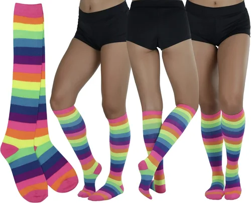 Vista 2 de ToBeInStyle Paquete de 6 calcetines largos y altos de acrílico multicolor a rayas arcoíris