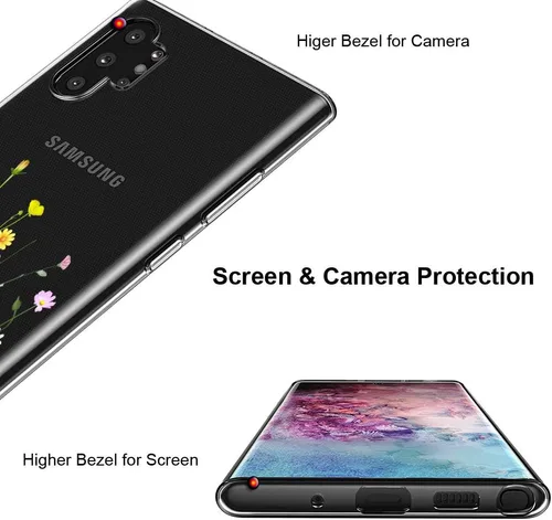 Vista 4 de Unov Funda para Galaxy Note 10 Plus Note 10 Plus 5G, transparente, con diseño, TPU suave, absorción de golpes, patrón delgado en relieve protector