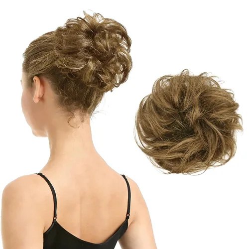 Vista 33 de Barsdar - Moño de cabello 100 % humano, Moño desordenado, Extensiones de cola de caballo, Moño de cabello rizado, Pieza de cabello