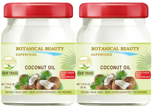 Vista 2 de Botanical Beauty ACEITE DE COCO COMERCIO FERIO 100% PURO. EXTRA VIRGEN SIN REFINAR PRESIONADO EN FRÍO. 7.75 Fl.oz – 7.6 fl oz. (Pack 2)