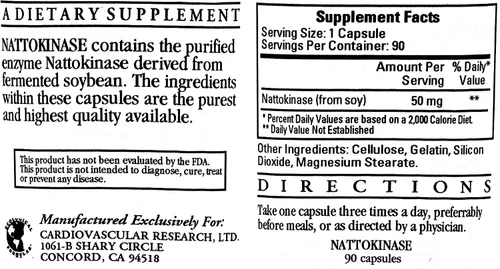 Vista 2 de Nattokinase 50mg/1000FU 90 Cápsulas - Paquete de 2 - Fórmulas ecológicas/investigación cardiovascular