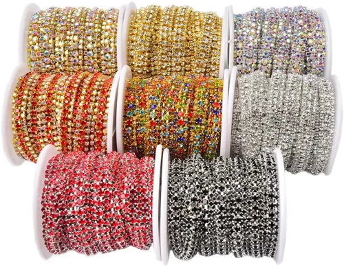 Vista 3 de Cadena brillante de 3 filas de diamantes de imitación con diamantes de imitación de 0.098 in y 0.157 in para costura, manualidades, bodas, Navidad